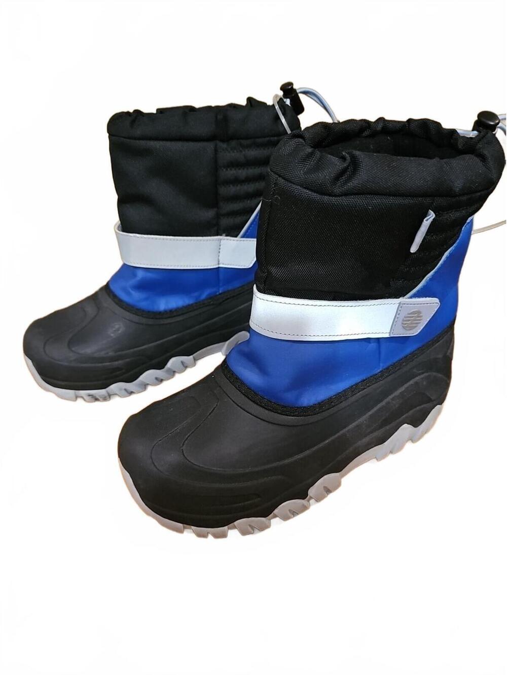 Zella Little Boys Winter Snow Boots Size 4 Black Blue Insulated Waterproof